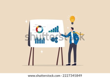 Sales pitch or presentation for business idea and opportunity, presenting proposal or plan to client or prospect, convince or selling concept, confidence businessman present sales pitch on whiteboard.