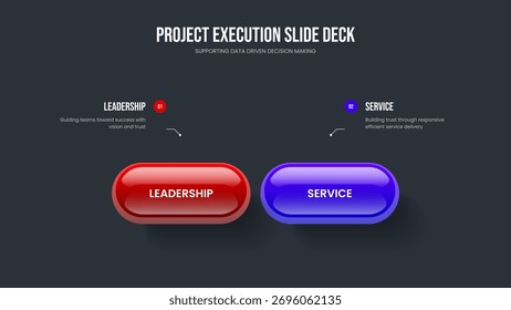 Sales Plan Two Option Diagram Slide Design. Company Introduction Frame Template Vector Illustration. Business Launch 2 Step Infographic Presentation Layout.
