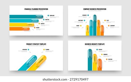 Verkaufsportfolio Vier Fünf Zwei Drei-Schritt-Infografik-Rahmen Design Vektor Illustration Paket. Produkteinführung 4 5 2 3 Option Diagram Slide Template Set.