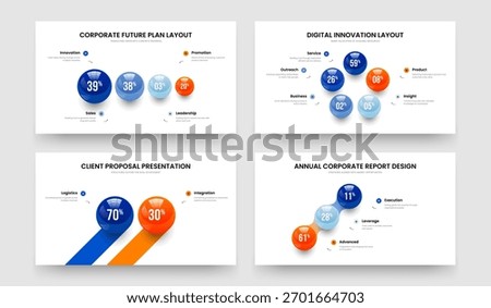 Sales Portfolio Four Five Two Three Option Graph Slide Template Vector Illustration Set. Minimalist Review 4 5 2 3 Step Chart Presentation Layout Collection.