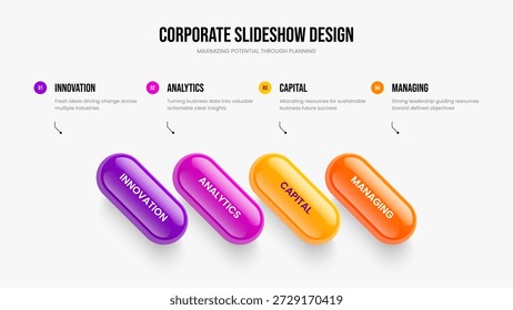 Ilustração do vetor de layout de quadro do portfólio de vendas. Introdução ao mercado Modelo de apresentação de infográfico de quatro elementos. Corporate Review 4 Opção Diagrama Apresentação de Slides Design.
