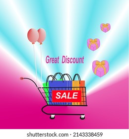 sales poster with shopping cart and shopping related elements, vector