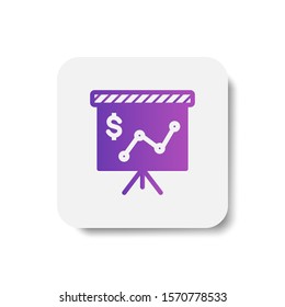 sales presentation report round icon in solid/glyph with stripes style in purple smooth gradient background, suitable for mobile and web UI, app button,  infographic, etc