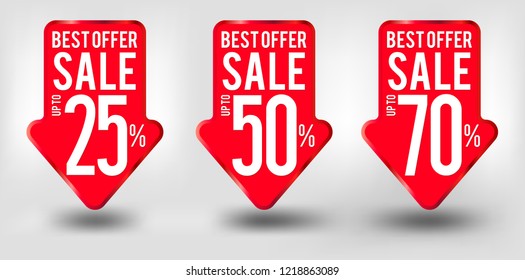 Sales, Price cuts. 70%, 50%, 25% Sale. vector eps