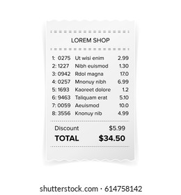 Sales Printed Receipt White Paper Blank Vector. Shop Reciept Or Bill Isolated On White Background. Realistic ATM Check Illustration - Shutterstock ID 614758142