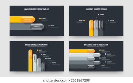 Conjunto de diseño de presentación de diapositivas de infografía de elementos de Perfil de ventas 2 3 4 5. Crecimiento del inversor Paquete de Ilustración vectorial de diseño de diapositiva de diagrama de dos, cuatro y cinco opciones.