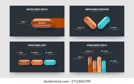 Perfil de ventas Uno Dos Tres Tres Cuatro Opciones Diagrama Diseño Ilustración vectorial Colección. Desarrollo digital 1 2 3 4 Paso Infografía Slide Layout Set.