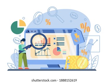 Concepto de progreso de ventas con gráfico sobre monitor.Previsión e índice de ventas, venta flash, oferta especial, análisis de beneficios, metáfora abstracta de ingresos minoristas.ilustración vectorial para banner, web, aplicación móvil
