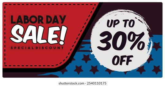 Sales promotion with 30% discount. Sale advertisement for Labor Day. Labor Day sale concept. Flat vector illustration.