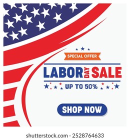 Promoção de vendas para o Dia do Trabalho Americano. Celebração do Dia Internacional do Trabalho. Conceito de venda de Dia de Trabalho. Ilustração de vetor plano.