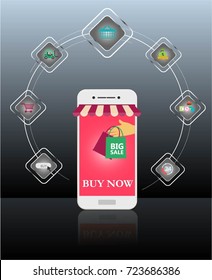 Sales promotion banner ui phone icons circle design
