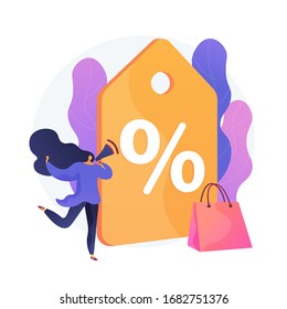 Sales promotion cartoon web icon. Marketing strategy, rebate advertising, discount offer. Low price idea. Clearance sale, customer attraction. Vector isolated concept metaphor illustration