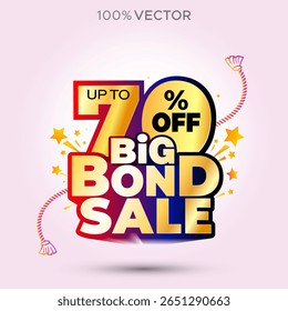 Sales promotion concept for Rakhi or Raksha Bandhan festival. 70% off big bond sale, offer deals, discount 3d logo vector illustration