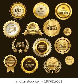 Sales and Promotional Batches Premium Quality Best Choice Golden Labels Flat Vector