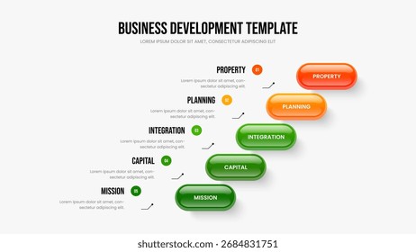 Layout De Apresentação Infográfica De Cinco Etapas Da Proposta De Vendas. Projeto de apresentação de slides do diagrama de opções da Financial Campaign 5. Ilustração do Vetor de Modelo de Slide de Visualização Criativa.