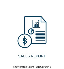 sales report icon. Thin linear sales report outline icon isolated on white background. Line vector sales report sign, symbol for web and mobile