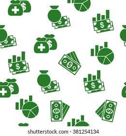 Sales Reports Seamless vector repeatable pattern. Style is flat symbols on a white background.