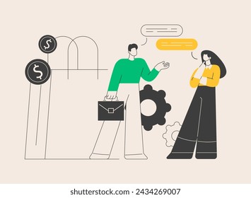 Representación de ventas concepto abstracto ilustración vectorial. Agente de ventas B2B, telemarketing, representante comercial, marketing directo, rol de desarrollo de negocios, metáfora abstracta de la posición de trabajo.