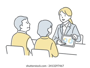 Sales representative giving a tour to a senior couple.