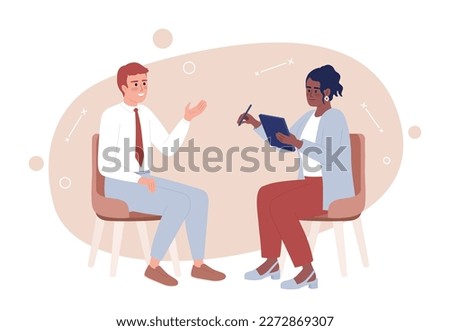 Sales representative negotiating with client 2D vector isolated spot illustration. Saleswoman utilising tablet flat characters on cartoon background. Colorful editable scene for mobile app, website