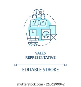 Repräsentatives türkisfarbenes Konzeptsymbol des Verkäufers. Business Management Karriere abstrakte Idee dünne Linie Illustration. Einzeln Umrisszeichnung. Bearbeitbarer Strich. Verwendung von Roboter-Medium, Myriad Pro-Fett-Schriftarten