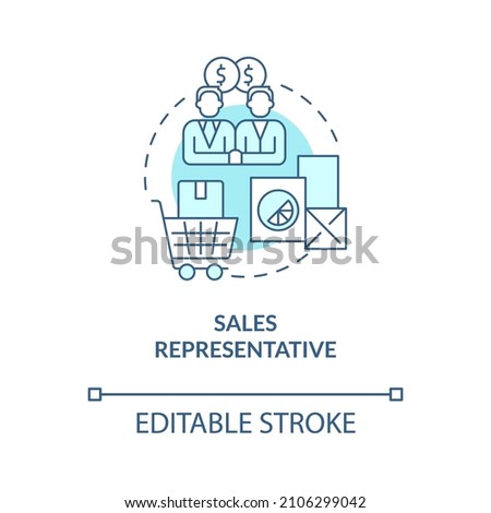 Sales representative turquoise concept icon. Business management careers abstract idea thin line illustration. Isolated outline drawing. Editable stroke. Roboto-Medium, Myriad Pro-Bold fonts used