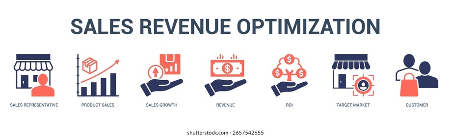 Sales Revenue Optimization Modern and clean web banner illustration featuring thematic icons for visual communication