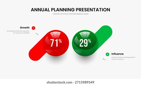 Ilustración vectorial de Plantilla de Marco de Revisión de Ventas. Visualización moderna Diseño de diapositivas de infografía de dos elementos. Diseño de presentación de gráfico de opciones de Marketing Insight 2.