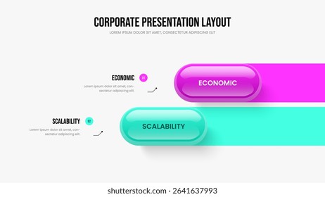 Sales Review Two Option Diagram Frame Layout. Digital Solution 2 Element Infographic Presentation Design. Product Briefing Slide Template Vector Illustration.