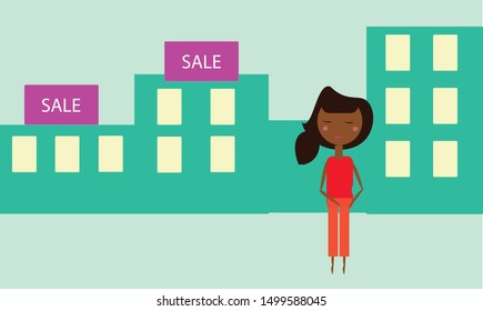 Sales and shopping illustration with black girl