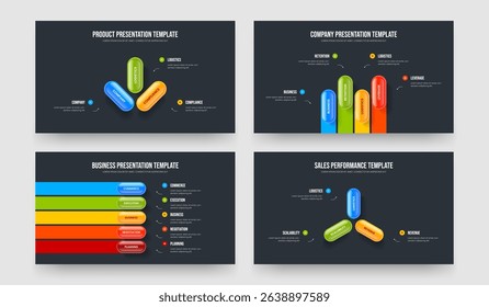 Sales Showcase 3 4 5 3 Option Diagram Slideshow Layout Collection. Financial Growth Three Four Five Three Element Infographic Frame Design Vector Illustration Bundle.