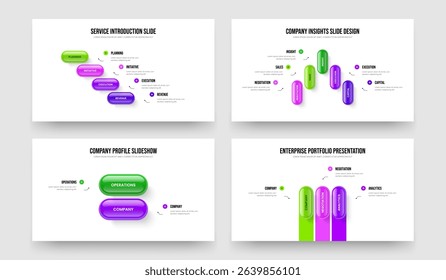 Sales Showcase 4 5 2 3 Element Infographic Presentation Design Collection. Investor Profile Four Five Two Three Option Diagram Slide Layout Vector Illustration Set.