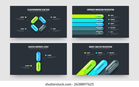 Sales Showcase Four Five Two Three Step Infographic Slide Layout Vector Illustration Collection. Digital Campaign 4 5 2 3 Element Diagram Slideshow Design Bundle.