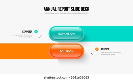 Sales Showcase Two Element Diagram Slideshow Layout. Product Insight Presentation Template Vector Illustration. Digital Innovation 2 Step Infographic Slide Design.
