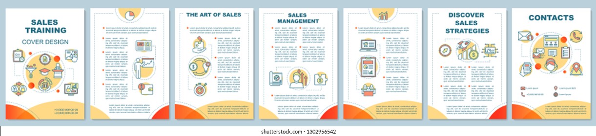 Sales Skills Training Brochure Template. Marketing. Flyer, Booklet, Leaflet Print Design With Linear Icons. Sales Management. Vector Page Layouts For Magazines, Annual Reports, Advertising Posters