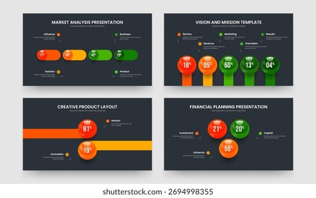Sales Solution Four Five Two Three Option Chart Slideshow Template Vetor Illustration Bundle (Pacote de ilustração de vetor de modelo de gráfico de opções quatro cinco e três). Criativa Crescimento 4 5 2 3 Elemento Diagrama Slide Design Coleção.