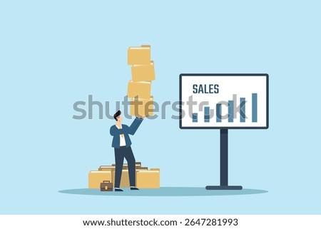 Sales statics. Businessman Holding File Folders Next to Sales Growth Graph in a Modern Office Environment Illustrating Success and Productivity.