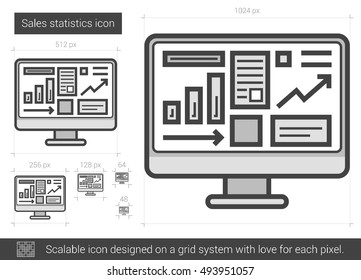 Sales statistics vector line icon isolated on white background. Sales statistics line icon for infographic, website or app. Scalable icon designed on a grid system.