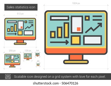 Sales statistics vector line icon isolated on white background. Sales statistics line icon for infographic, website or app. Scalable icon designed on a grid system.