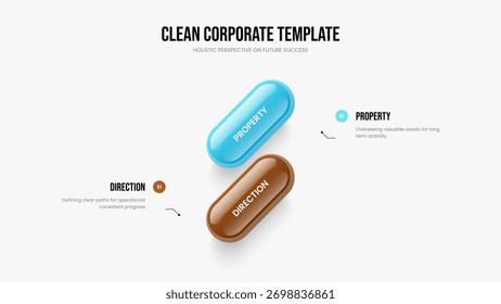 Estrategia de ventas 2 Diagrama de elementos Diseño de presentación. Ilustración vectorial de Plantilla de marco de Cartera moderna. Diseño de presentación de diapositivas de infografía de dos pasos.