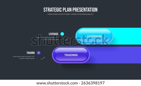 Sales Strategy 2 Element Infographic Slideshow Layout. Financial Briefing Two Step Diagram Presentation Template. Market Visualization Slide Design Vector Illustration.
