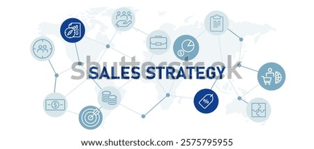 Sales strategy flat design business work planning idea to target retail sales performance monitoring and management concept connected icon white background