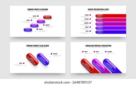 Sales Strategy Four Five Two Three Option Diagram Frame Layout Vector Illustration Set. Modern Development 4 5 2 3 Step Infographic Presentation Design Bundle.