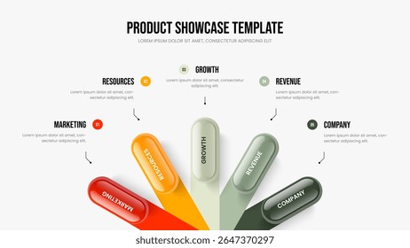 Sales Strategy Slideshow Design Vector Illustration. Professional Forecast Five Option Diagram Slide Template. Digital Development 5 Element Infographic Frame Layout.