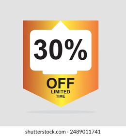 sales tag 30% off limited time offer E-Commerce Price Tag. Online Shopping Discount thirty percent % OFF Vector Label. 30% Sale Illustration.