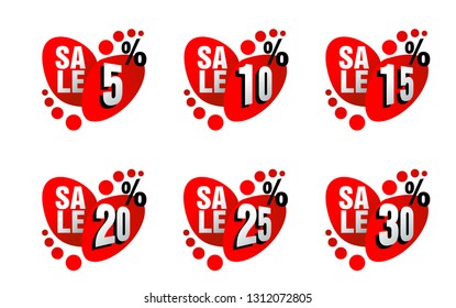 Sales tag with abstract style and different percentage - 5%, 10%, 15%, 20%, 25%, 30%