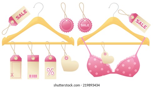 Sales tags and cotheshangers with a feminine feel.