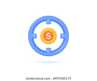 sales target concept. income goals and objectives. sales targets that must be achieved. illustration of a dollar coin and aim symbol. symbol or icon. minimalist 3d style design. graphic elements