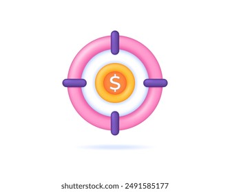 sales target concept. income goals and objectives. sales targets that must be achieved. illustration of a dollar coin and aim symbol. symbol or icon. minimalist 3d style design. graphic elements