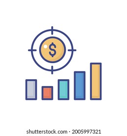 Sales Target vector flat outline fill icon style illustration. EPS 10 file 